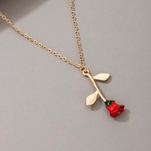 Red & Gold Rose Pendant Necklace | New without tag